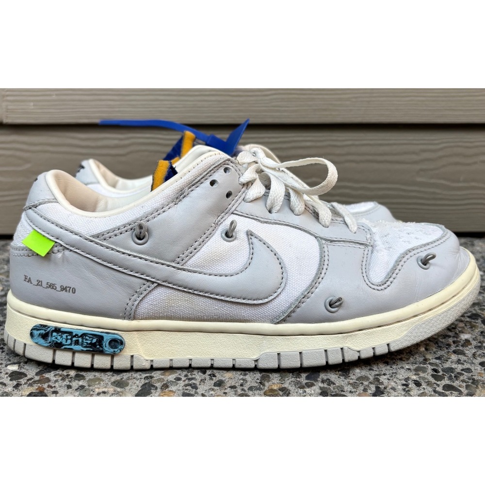 Nike Off-White X Dunk Low Lot 48 of 50 White Metallic Silver DM1602-107 Mens 8.5